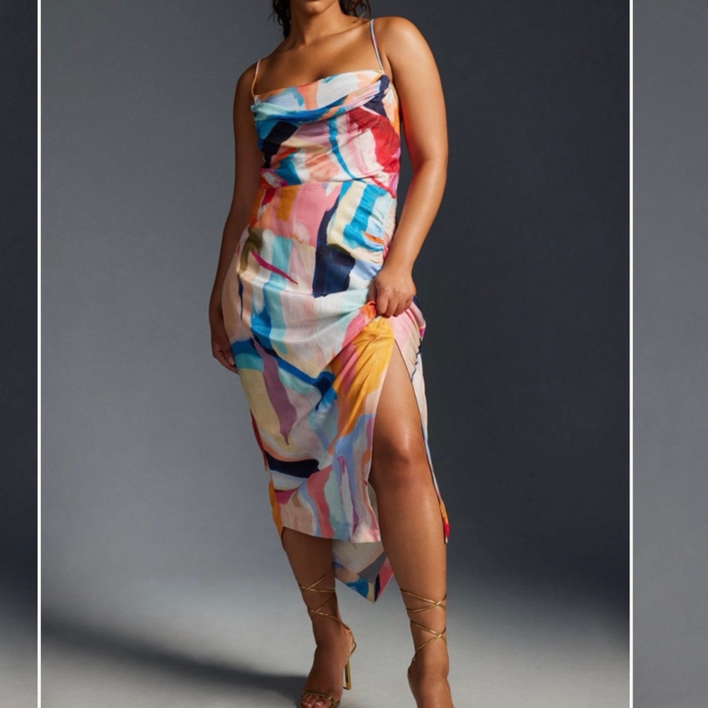 Anthropologie | Cowl-Neck Ruched Slip Dress